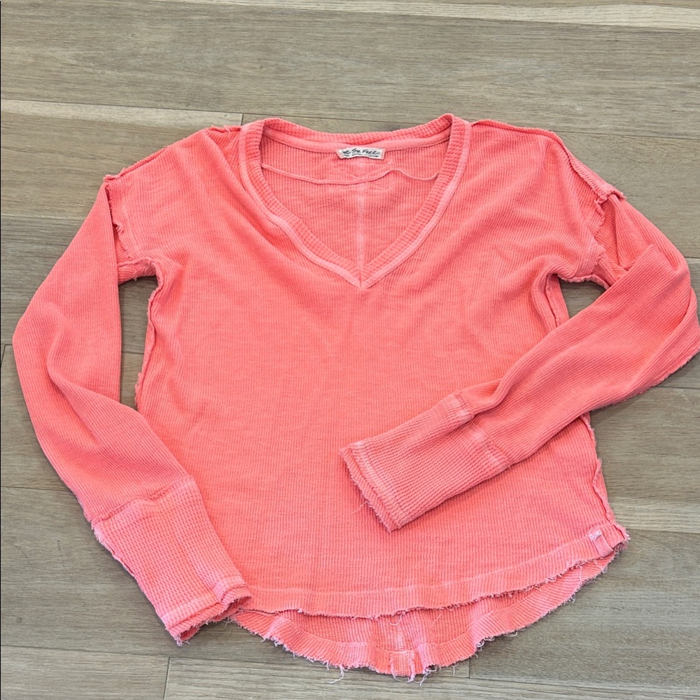Free People Coral V-Neck Blouse